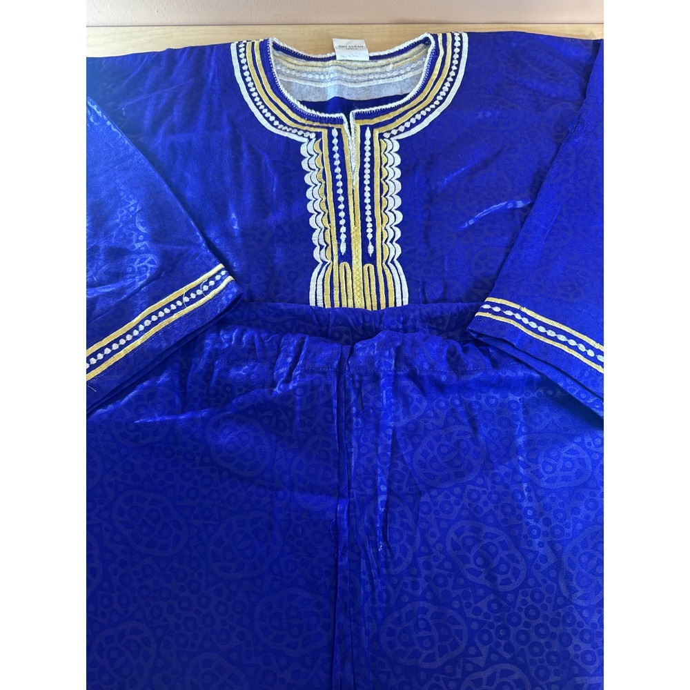 The African Star Blue Embroidered 2 Piece Tunic and Pants Set One Size Rayon